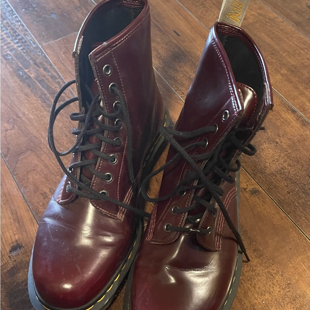 Dr. Martens Burgundy Combat Moto Boots Polished Leather